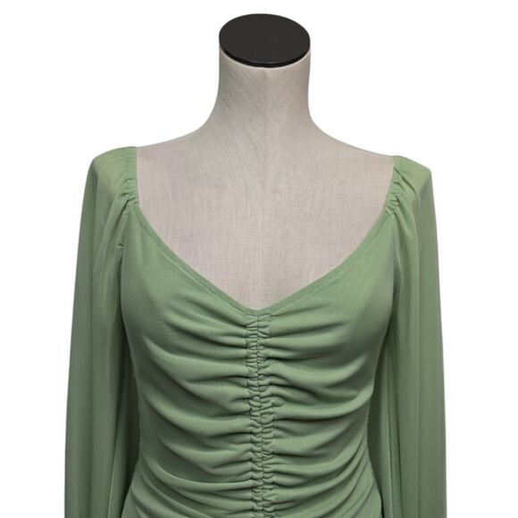 NWT Hello Molly Women’s Green Ruched Balloon Sleeve Bodycon Dress Size‎ Large - Picture 8 of 13